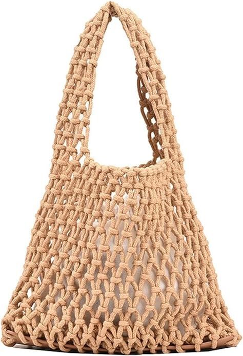 Women Clutch Purse Woven Bag Top Handle Handwoven Cotton Crochet Portable Net Handbag Small Summer Beach Fishnet Bucket Bag (Brown): Handbags: Amazon.com Beach Handbag, Brown Handbags, Fishing Net, Cotton Crochet, Woven Bag, Small Handbags, Clutch Purse, Clutch Handbag, Tote Handbags