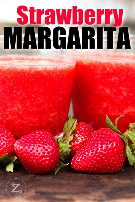 This classic frozen strawberry margarita recipe is a real "get the party started" cocktail and is so easy to make and enjoy year round. In 5 minutes, you'll feel like you're on vacation. #ourzestylife #strawberrymargarita #strawberrymargaritarecipe #frozenstrawberrymargarita #freshstrawberrymargarita #homemadestrawberrymargarita Frozen Concoction Maker Recipes, Frozen Strawberry Margarita Recipe, Margaritaville Frozen Concoction Maker, Strawberry Basil Margarita, Frozen Strawberry Margarita, Strawberry Margarita Recipe, Mint Margarita, Frozen Limeade, Daiquiri Recipe