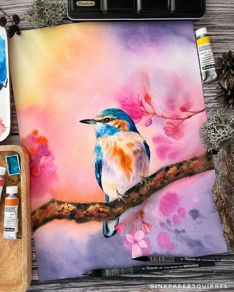 Elina Zhelyazkova • Watercolor Artist & Educator (@inkpapersquirrel) • Instagram photos and videos Realistic Watercolor Paintings Nature, Water Colour Art Inspiration, Water Colour Painting Watercolour, Water Colour Landscape, Water Colour Art, Watercolor Negative Painting, Anime Watercolor, Polaroid Painting, Negative Painting