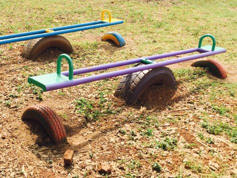 Backyard Play Equipment, Diy Outdoor Toys, Kids Outdoor Playground, Outside Games, Teeter Totter, Diy Playground, Road Warrior, School Playground, Garden Decor Projects