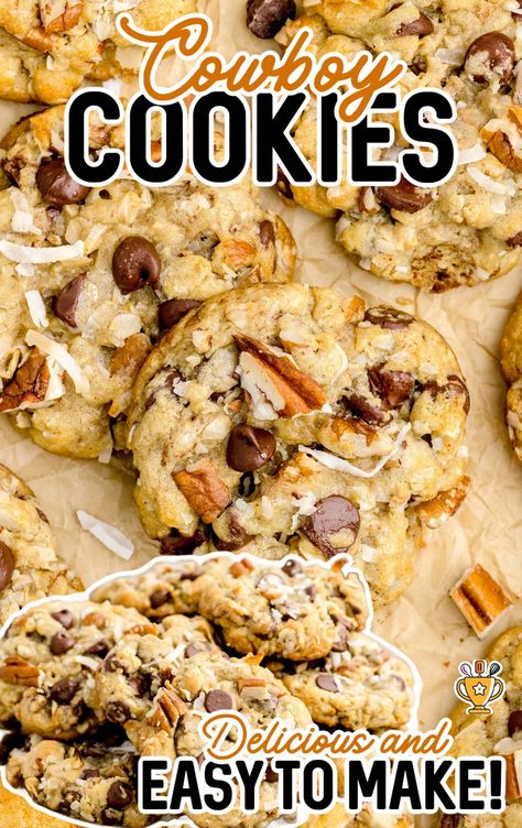 Oatmeal Cowboy Cookies, Cow Patty Cookies Recipes, Jolly Rancher Cookies, Joanna Gaines Cookie Recipe, Chewy Cowboy Cookies, Ranger Cookies Recipe, Chocolate Chip Coconut Cookies, Cowboy Cookies Recipe, 2024 Cookies