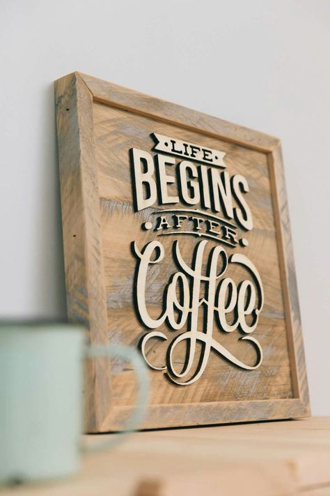 laser wood project Laser Cut Wall Art, Laser Signs, Cnc Machine Projects, Cnc Router Projects, Router Projects, Woodworking Tools Workshop, Laser Cut Wood Crafts, Coffee Sign, Laser Engraved Ideas