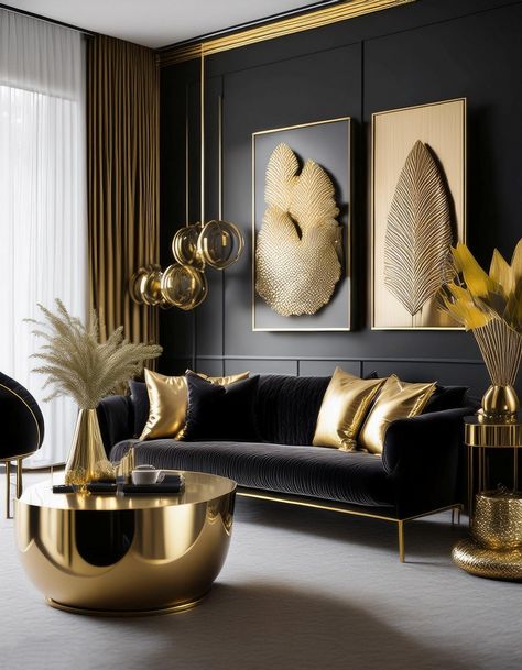 Furnishings and Bold Accents Gray Black Gold Living Room Ideas, Grey And Gold Home Decor, Dark Gray Sofa Living Room Ideas, Dark Grey Sofa Living Room, Gray Sofa Living, Black And Gold Living Room, Gold Living Room Decor, Grey Sofa Living Room, Black Living Room Decor