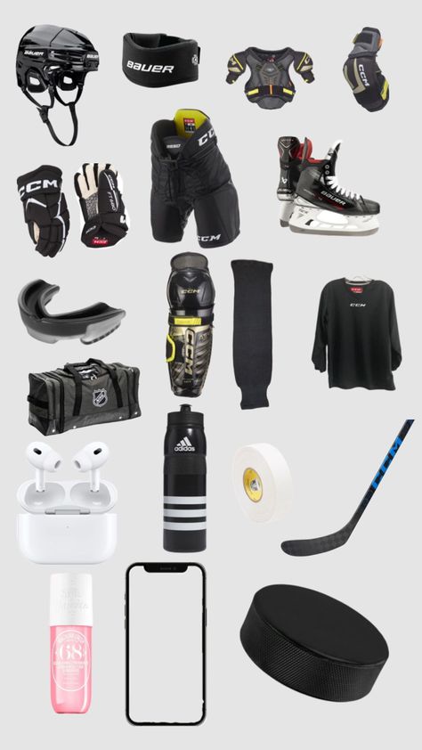 My dream hockey gear 🥅🏒 Hockey Motivation, Hockey Player Costume, Hockey Workouts, Hockey Outfits, Hockey Tournaments, Hockey Gear, Hockey Bag, Hockey Clothes, Hockey Stuff