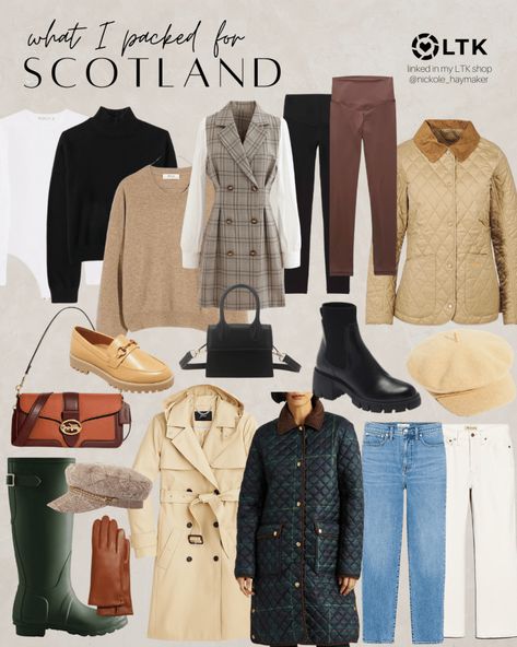 A Scotland Journey: Travel Guide - The Blonderella Fall In Scotland Outfits, Scotland Fashion Spring, Winter Scotland Outfit, Scotland Winter Outfit, Scotland Fall Outfits, Scotland Outfit Fall, Scotland Wardrobe, Edinburgh Scotland Outfits, Scotland Travel Outfits