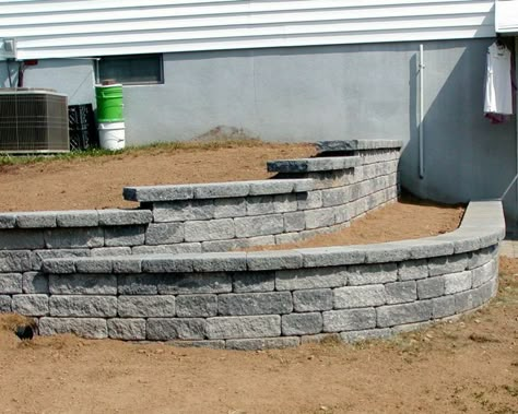 Landscaping: 2-tiered walls. Terraced Landscape, Small Retaining Wall, Backyard Retaining Walls, Wall Images, Garden Retaining Wall, Landscaping Retaining Walls, Hillside Landscaping, Sloped Garden, Coban