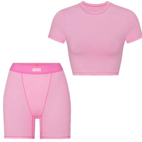 Brand New Bubblegum Skims Set Top:L Shorts:L Fitted Short Sleeve T-Shirt, Crew Neckline, Super Cropped Length, Tonal Contrasted Stitching 90% Cotton / 10% Spandex & Bubblegum Girlfriend Boxer Shorts, Soft Elasticized Waistband, No-Cut Design With Front Fly Stitching Cotton Rib Jersey - 95% Cotton / 5% Spandex Chloe 2024, Boxers Women, Teen Swag Outfits, Fasion Outfits, High Fashion Outfits, Pink Bodysuit, Cute Lazy Outfits, Swag Outfits For Girls, Kids Fashion Clothes