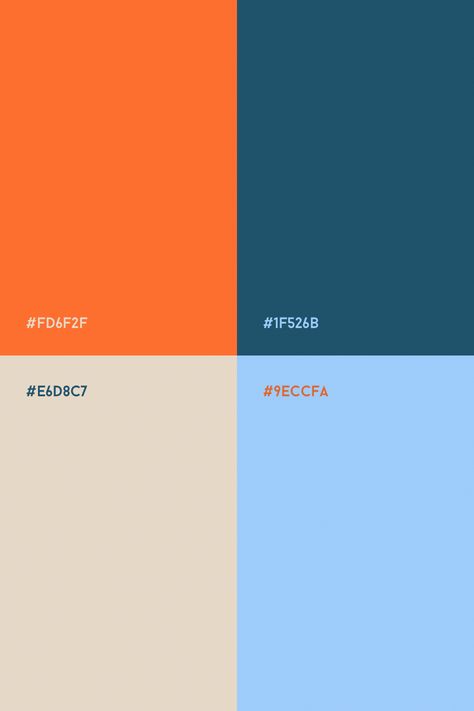 Orange, dark turquoise, beige and baby blue color palette Navy And Orange Palette, Navy Orange Palette, Bright Orange Colour Palette, Periwinkle Orange Color Palette, Blue Orange Tan Color Palette, Colours That Go With Dark Blue, Dark Bright Color Palette, Beige Blue Palette, Orange Blue Cream Color Palette