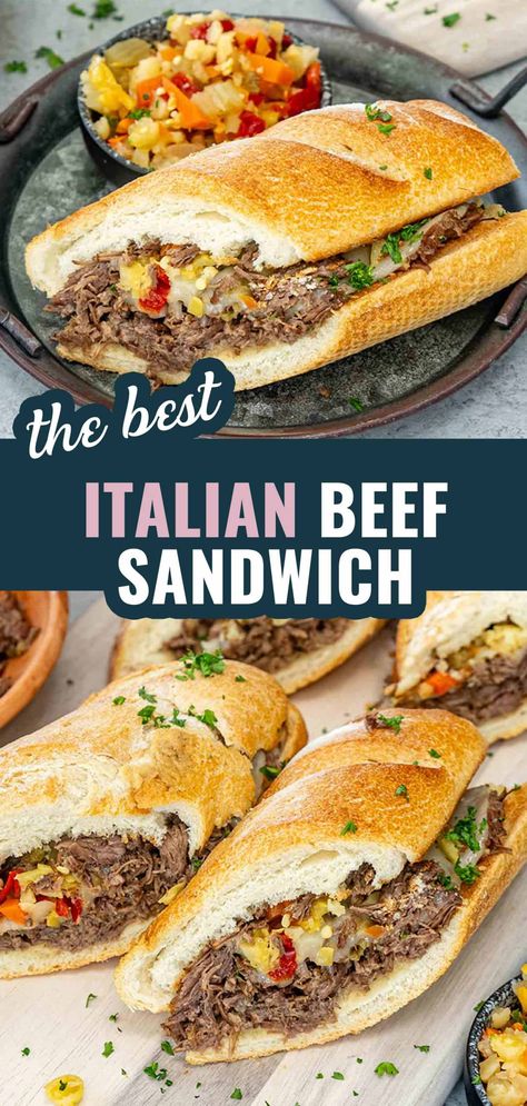 You’ve got to try this delicious Instant Pot Italian Beef Sandwich! Tender beef, tangy pepperoncini, and crunchy giardiniera all in one bite. #InstantPot #ItalianBeefSandwich Shredded Beef And Pork Sandwiches, Beef Roast Recipe, Shredded Beef Sandwiches, Italian Beef Sandwich, Italian Beef Recipes, Beef Sandwich Recipes, Slow Cooker Italian, Slow Cooker Italian Beef, Food Dinners