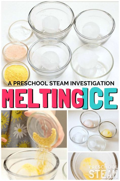 Is it possible to make ice melt faster? Investigate the properties of ice with this hands-on science activity for preschoolers. What Makes Ice Melt Faster Science Project, What Melts Ice Faster Experiment, Science Lessons For Preschool, Science Activity For Preschoolers, Ice Activities, Scientific Method Activities, Science Projects For Preschoolers, Preschool Steam, Fall Stem Activities