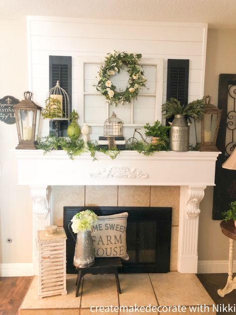 Decorated Mantels, Milan House, Spring Fireplace, Mantle Makeover, Mantel Makeover, Mantel Styling, Spring Mantle Decor, Farmhouse Mantle Decor, Farmhouse Mantle