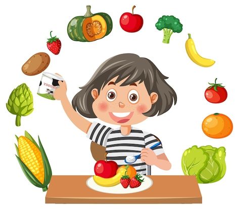 Vector girl eating healthy breakfast | Premium Vector #Freepik #vector #girl-drawing #cartoon-drawing #food-clipart #happy-cartoon Healthy Eating Drawing, Healthy Cartoon, Classroom Rules Display, Healthy Habits For Kids, Drawing Food, Vector Girl, Girl Eating, Healthy Eating Breakfast, Ballerina Art