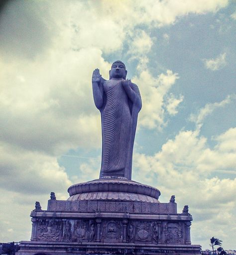 Buddha Statue Hyderabad, Buddha Image, Night View, International Airport, Clay Art, Hyderabad, Statue Of Liberty, Buddha Statue, Tourism