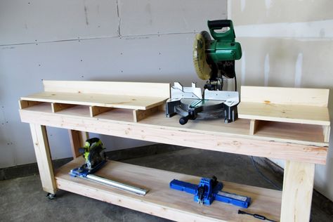 DIY Miter Saw Bench Miter Saw Bench, Miter Saw Reviews, Mitre Saw Station, Miter Saw Table, Mitre Saw Stand, Table Saw Stand, Diy Table Saw, Serra Circular, Diy Workbench