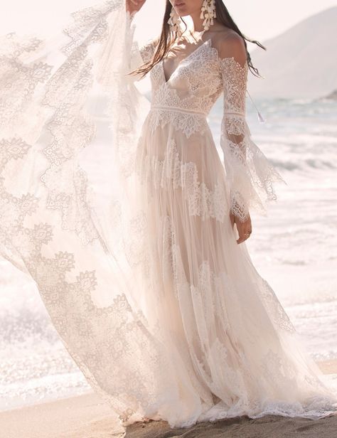 Marcail | Lovely Bride Bell Sleeve Wedding Dress, Boho Bridal Gowns, Wedding Gowns With Sleeves, Long Sleeve Wedding Dress Lace, Bohemian Wedding Dress, Wedding Boho, Bohemian Wedding Dresses, A Wedding Dress, Boho Bridal