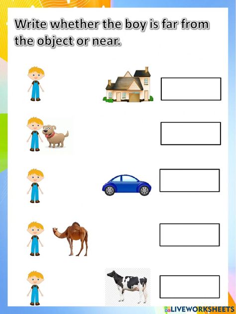 Near And Far Worksheet, Near And Far Worksheets For Preschool, Class 1 Maths, Tanya Sharma, Speech Therapy Worksheets, Nursery Worksheets, Worksheets For Class 1, Maths Worksheets, Math Operations