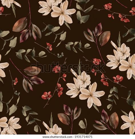 Bohemian Floral Seamless Pattern Dark Brown Stock Illustration 1931714075 Dark Floral Wallpaper, Wallpaper Tile, Shutter Stock, Ajrakh Prints, Floral Napkins, Wallpaper Murals, Brown Outfit, Bohemian Floral, Trendy Prints