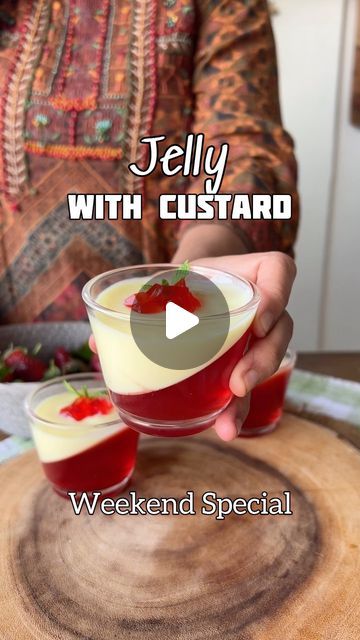 Jelly And Custard Cups, Strawberry Jelly Dessert Recipes, Custard Jelly Dessert, Jelly Custard Desserts, Jelly And Custard Desserts, Jelly Dessert Recipes, Jelly Custard, Custard Powder Recipes, How To Make Custard