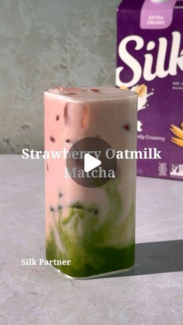 Stephanie Wahler on Instagram: "Strawberry Oatmilk Matcha 🍓🍵

#ad Making one of my favorite spring drink recipes, Strawberry Milk Matcha. I’ve partnered with @silk to make this extra creamy and delish! Silk oat milk is a high-quality, versatile add-in that ensures every sip is smooth and irresistible.

1 cup strawberries 
1 cup Silk Extra Creamy Oatmilk
2 tbsp maple syrup 
1 tsp matcha 
4 tbsp hot water 

In a blender, combine strawberries, oat milk, and maple syrup and blend until smooth. In a mixing glass, whisk matcha and water to remove any clumps. Pour the mixture into a glass filled with ice and matcha and top with strawberry milk. 

#SilkOatmilk  #BecomeYourOwnBarista  #FeelPlantyGood  #MilkTea" Strawberry Puree Matcha, Matcha And Strawberry Drink, Strawberry Milk Matcha, Strawberry Oat Milk, Matcha And Strawberry, Spring Drink Recipes, Recipes Strawberry, Spring Drink, Strawberry Milk