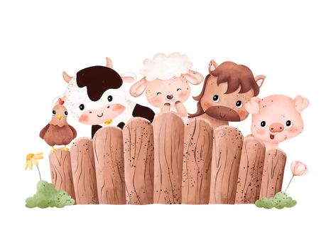 Farm Animal Paintings, Cute Farm Animals, Farm Animals Decor, Farm Animal Crafts, Baby Farm Animals, Barnyard Animals, Vintage Farm, Baby Scrapbook, Animal Clipart