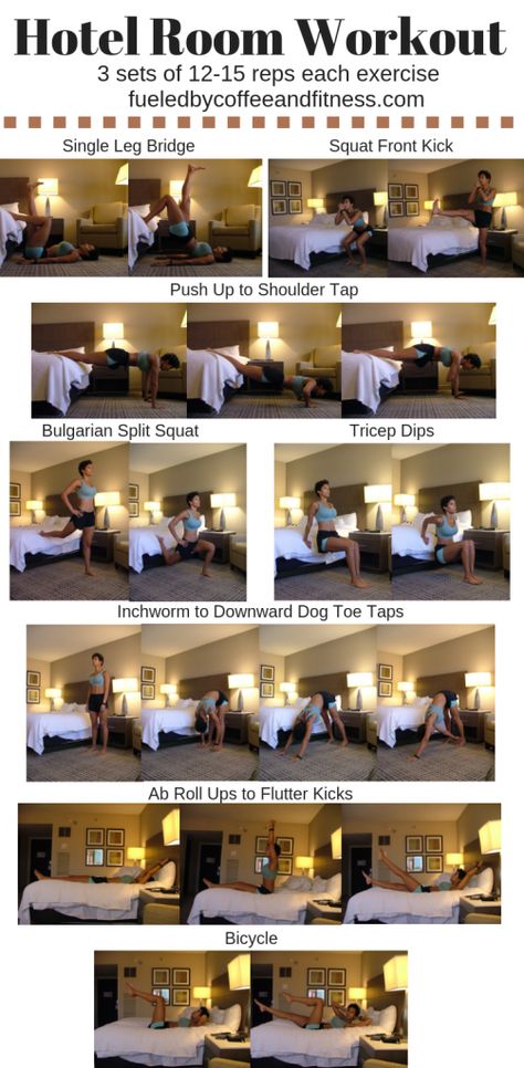 Home Workout Room, Work Workouts, Hotel Room Workout, Room Workout, Jumping Exercises, Hotel Workout, Single Leg Bridge, Workout Room Home, Fueled By Coffee