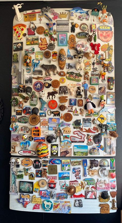 Fridge With Magnets, Magnetic Personality, Magnet Boards, Vintage Fridge, Flying The Nest, Artisan Decor, Cool Room Decor, Vision Board Images, Mixed Media Jewelry