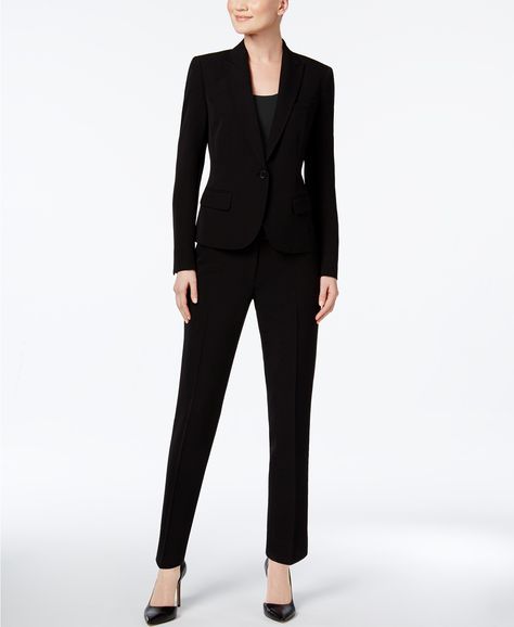 Anne Klein Executive Collection Single-Button Pantsuit, Created for Macy's Women - Wear to Work - Macy's Macys Women, Work Outfit Office, Look Office, Skirt Suit Set, Black Suit, Work Outfits Women, Sleek Fashion, Suit Set, Black Suits