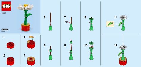 LEGO® Instructions for Lego Flower Moc, Lego Flower Instructions, Lego Flowers Diy, Lego Valentine, Lego Plants, Lego Diy Crafts, Sunflower Coloring, Lego Wedding, Sunflower Coloring Pages