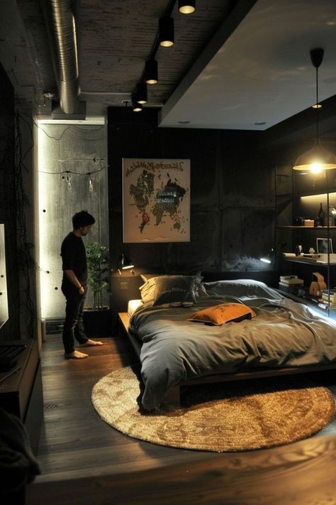 Modern Masculine Bedroom, Men Bedroom Ideas, Men's Bedroom Design, Male Bedroom Ideas, Men's Bedroom, Men Bedroom, Setup Inspiration, Mens Bedroom Decor, Cars Ideas