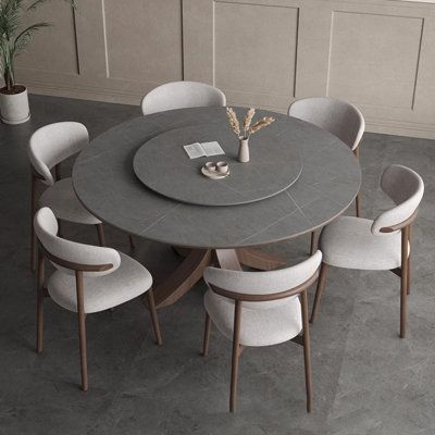 Matte rock table with turntable modern simple solid wood round table，preferably ash wood, with matte SLATE, stable structure, strong and durable，suitable for all kinds of purposes, all kinds of occasions. Size: 29.5”H x 53”L x 53”W | STAR BANNER Matte Rock Table w / Turntable Modern Simple Soli Round Dining Set Wood in Brown / Gray / White, Size 29.5 H x 53.0 W x 53.0 D in Wayfair Rock Table, Family Dining Table, Dining Table Sets, Round Dining Table Sets, Star Banner, Dining Room Spaces, Round Dining Set, Table Sets, Kitchen Dining Sets