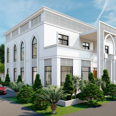 Arabic House Design Exterior, Moroccan House Design, Islamic Architecture House, Moroccan Villa, Mosque Design Islamic Architecture, Villa Exterior, Luxury Villa Design, Mosque Design, 3d Floor Plan