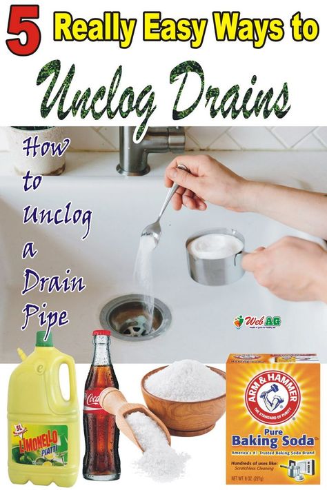 5 Really Easy Ways To Unclog Drains Clear Bathroom Sink, Clogged Sink Bathroom, Clogged Sink Drain, Kitchen Sink Clogged, Drain Unclogger, Unclog Sink, Kitchen Sink Diy, Clean Kitchen Sink, Unclog Drain