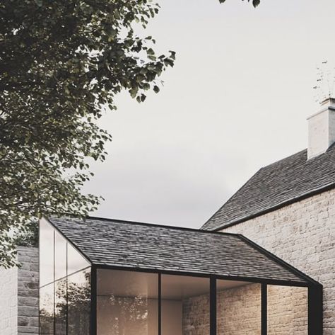 Visual Architect • Design Inspiration on Instagram: "Blending old with new. This hyper-modern extension to a classic stone house brings fresh life to a timeless structure, where sleek lines and natural light flow effortlessly into the heart of the home. ✨ 

The contrast between the raw stone and contemporary design creates a stunning visual tension, while the abundance of natural light transforms the space, making it feel expansive and alive. It’s all about honoring the past while embracing the future—creating a space that feels rooted yet forward-thinking.

How do you incorporate modern design into traditional spaces? Drop your thoughts below! #ModernExtension #StoneHouse #DesignInnovation #ArchitecturalContrast #HomeRenovation #LightFilledSpaces #InteriorDesign" Extension On Old House, Modern Extension On Old House, Modern Extension, Forward Thinking, Stone House, Architect Design, Raw Stone, Old House, Home Renovation