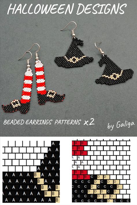 Witch Legs Diy, Crafts Halloween Diy, Halloween Earrings Diy, Halloween Diy Ideas, Diy Crafts Halloween, Halloween Earrings Beaded, Diy Witch, Patterns Halloween, Hat Diy