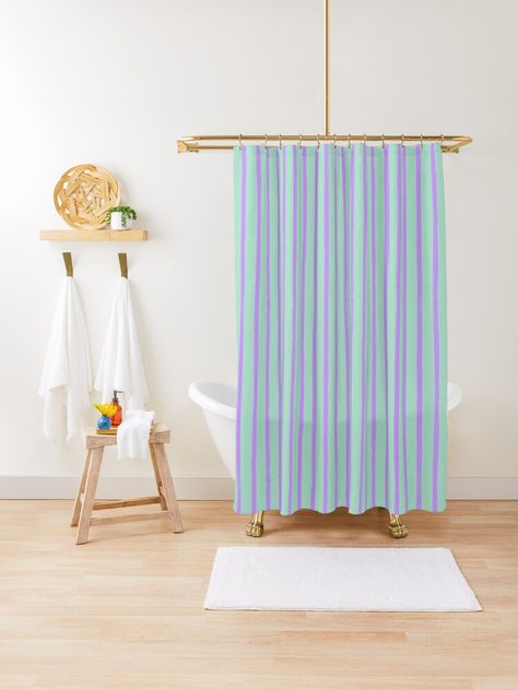 "Purple and Mint Green Brush Stroke Stripes Pattern" Shower Curtain for Sale by OneThreeSix Seafoam Shower Curtain, Lavender And Green Shower Curtain, Aqua Beige Grey Shower Curtain Striped, Aqua Beige Brown Shower Curtain Striped, 4x5 Bathroom Rugs Greens And Purples, Pattern Shower Curtain, Patterned Shower Curtain, Curtains For Sale, Brush Strokes