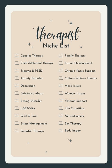 Starting your own private practice. Having a niche is a great way to get started and increase your referral flow. From couples therapy, family therapy, Trauma, and more bookmark this for some ideas Resistant Clients In Therapy, Counseling Techniques Therapy Ideas, Family Therapy Ideas, Therapist Schedule, Therapy Check In Questions, Therapist Office Ideas, Therapy Office Decor Private Practice, Therapist Private Practice, Therapist Office Decor Private Practice