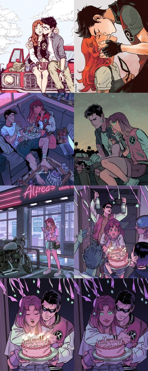 Robin And Starfire Aesthetic, Starfire And Robin Fanart Kiss, Nightwing And Starfire Fanart, Dickkory Fanart, Robin X Starfire Fanart, Robin And Starfire Fanart, Starfire X Robin Fanart, Nightwing X Starfire, Starfire And Nightwing