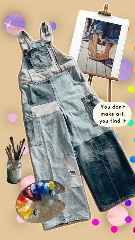 Patched repurposed denim overall Reworked Jeans, Patched Denim, Repurposed Denim, Denim Patches, Upcycled Denim, Style Ideas, The Artist, Boho Style, Hippie Boho