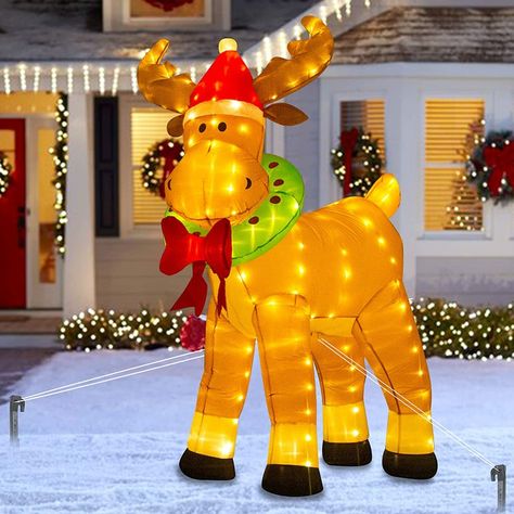 Decoration for Yard Holiday Indoor and Garden Use Christmas Decor Ideas Outdoor Inflatables, Blow Up Christmas Decorations, Christmas Blow Up, Inflatable Christmas Decorations Outdoor, Warm White Lights, White Polar Bear, Santa And His Reindeer, Inflatable Decorations, Christmas Yard Decorations