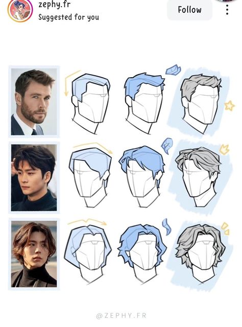 Drawing Hair Tutorial, 얼굴 드로잉, Hair Sketch, Body Reference Drawing, Art Tools Drawing, Sketches Tutorial, 캐릭터 드로잉, Figure Drawing Reference, Guy Drawing