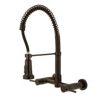 Kingston Brass Concord Centerset Pull Down Double Handle Kitchen Faucet | Wayfair Tap Cleaner, Oil Rubbed Bronze Faucet, Wall Mount Kitchen Faucet, Bridge Kitchen Faucet, Bridge Faucet, Kitchen Faucet With Sprayer, Black Kitchen Faucets, Faucet Handles, Kingston Brass