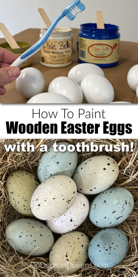 Learn to paint wooden Easter eggs with this fun technique using a toothbrush for a unique speckled egg design. Wooden Eggs Crafts, Egg Decorating Ideas, Wooden Easter Eggs, Egg Craft, Eggs For Sale, Egg Design, Speckled Eggs, Wood Eggs, Spring Easter Crafts