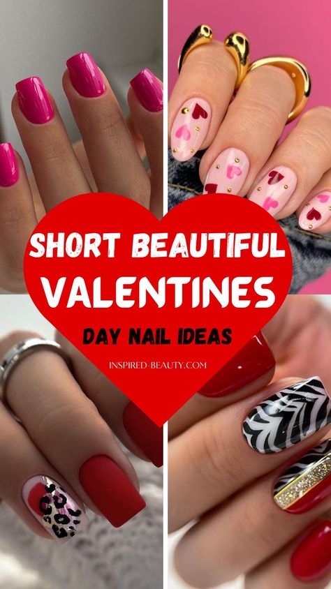 Val3ntines Day Nails, Feb Nails, Nail Hacks Diy, Valentine Nails Designs, Short Natural Nails, Nail Designs For Short Nails, Designs For Short Nails, Builder Gel Nails, Heart Nail Designs