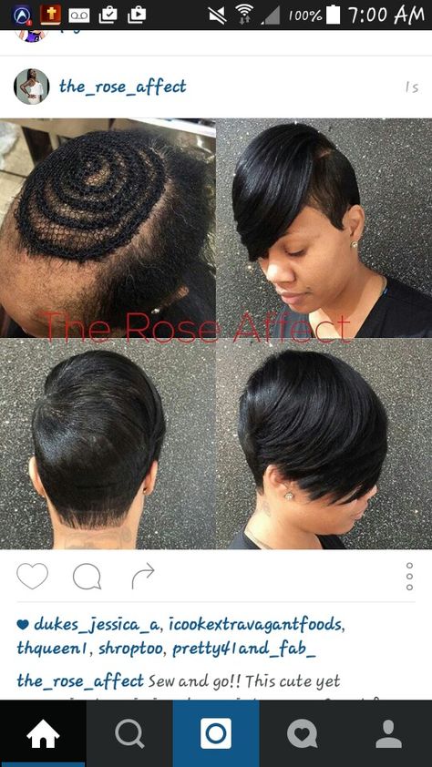 Cute sew in Sew In Pixie Cut, Short Curly Side Part Quickweave, Weave With Shaved Sides Sew In, Pixie Sew In Weave Black Women, Partial Quick Weave Pixie, Best Crochet Hair, Short Quick Weave, Short Quick Weave Hairstyles, 27 Piece Hairstyles