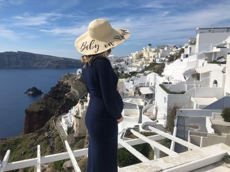 Maternity pregnancy photo in Santorini Greece with baby on board hat and long blue maxi dress Pregnant In Greece, Long Blue Maxi Dress, Pregnancy Photo, Baby On Board, Blue Maxi Dress, Blue Maxi, Santorini Greece, Maxi Dress Blue, Pregnancy Photos