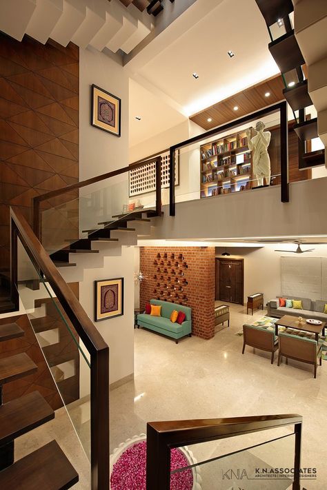 Modern Residence Is An Interesting Mix Of Different Styles : Contemporary Mixed With Traditional | KN Associates - The Architects Diary Interior Design Blogs, Interior Design Minimalist, Modern House Interior, Home Office Inspiration, Indian Home Interior, Interior Design Per La Casa, Stair Case, Duplex House Design, Home Stairs Design