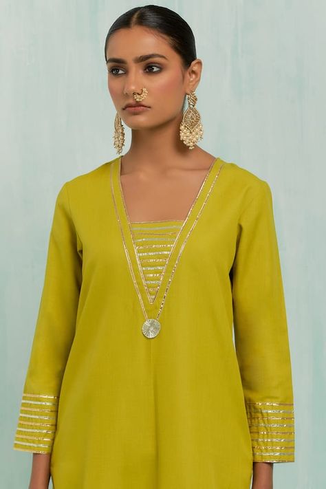 Kurta Palazzo Set, Kurta Neck Design, Kurta Palazzo, Palazzo Set, Anarkali Suits, Lace Border, Green Cotton, Set For Women, Aza Fashion