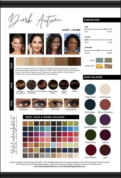 Color Palette For Dark Skin Tone, Deep Autumn Hair Color Palette, Dark Autumn Colour Palette, Deep Autumn Color Palette Hair, Deep Autumn Hair Color, Autumn Color Analysis, Palette Hair Color, Deep Autumn Makeup, Deep Autumn Palette