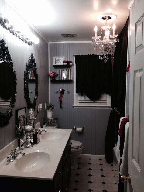 My latest renovation Gothic Modern House Decor, Modern Goth Bathroom, Alt Bathrooms, Goth House Ideas, Emo Bathroom, Goth Bathroom Ideas, Goth Bathroom Decor, Gothic Bathroom Ideas, Goth Bathroom