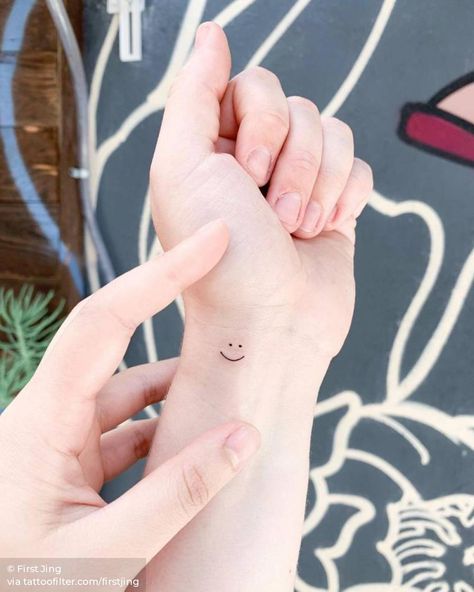 Smiley. Smile Face Tattoo, Emoji Tattoo, Smiley Face Tattoo, Smile Tattoo, Friendship Tattoos, Cool Small Tattoos, Dainty Tattoos, Small Tattoo Designs, Face Tattoo